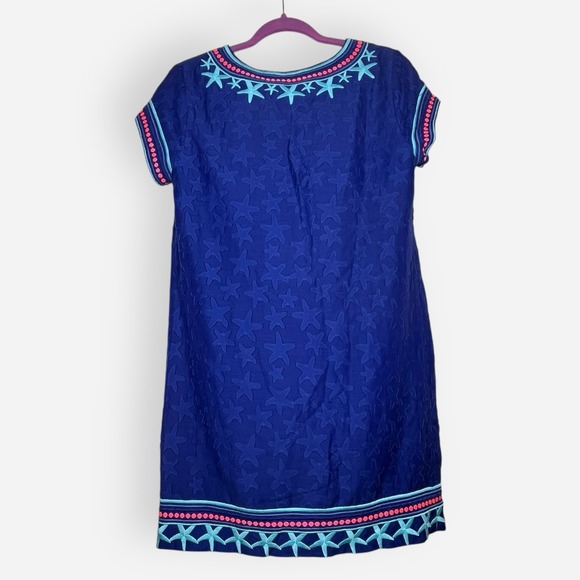 Vineyard Vines Starfish Shift Dress Blue Sz 4 Dot‎ Cotton Silk Pink Turquoise - Picture 8 of 11